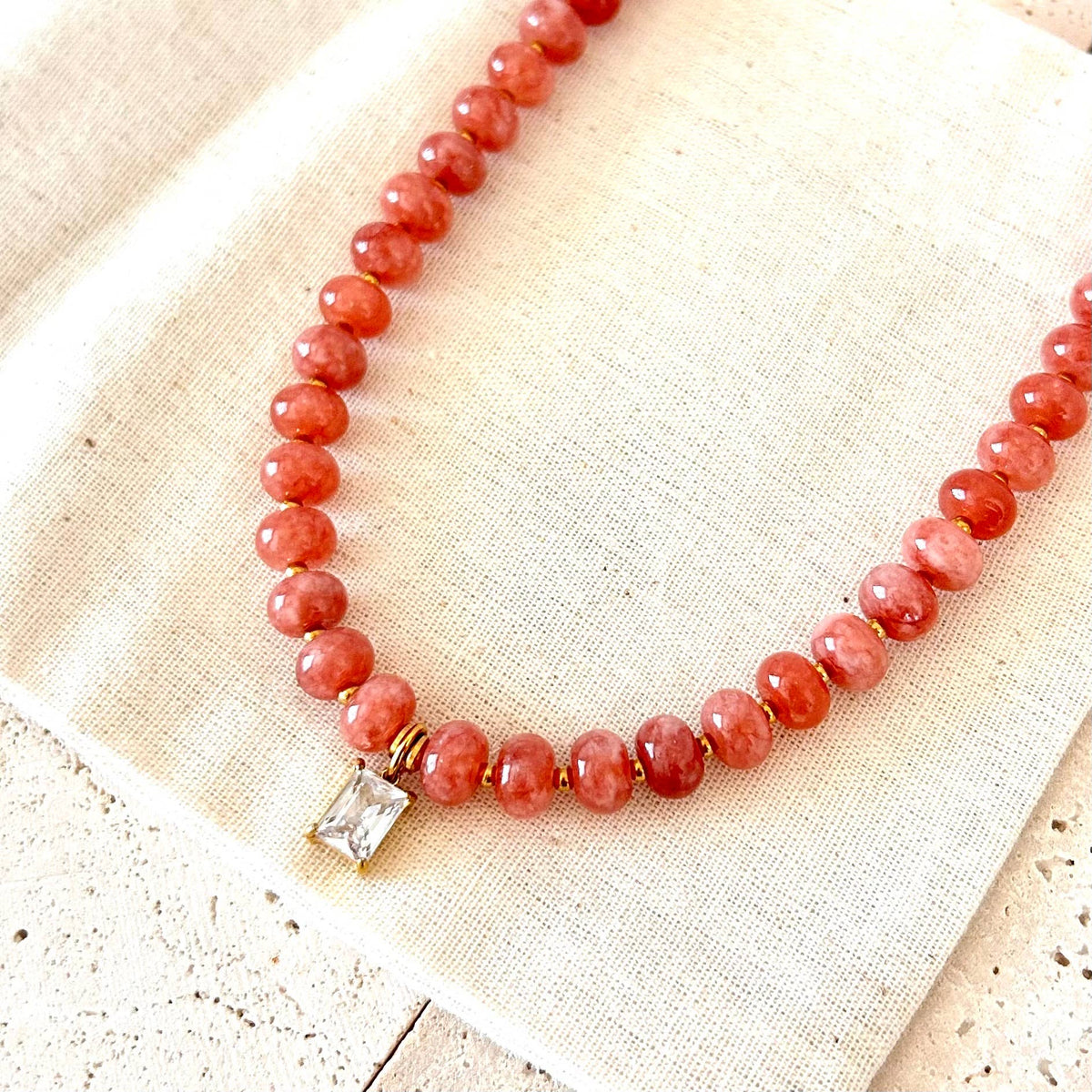 Beaded necklace natural stone rondelle