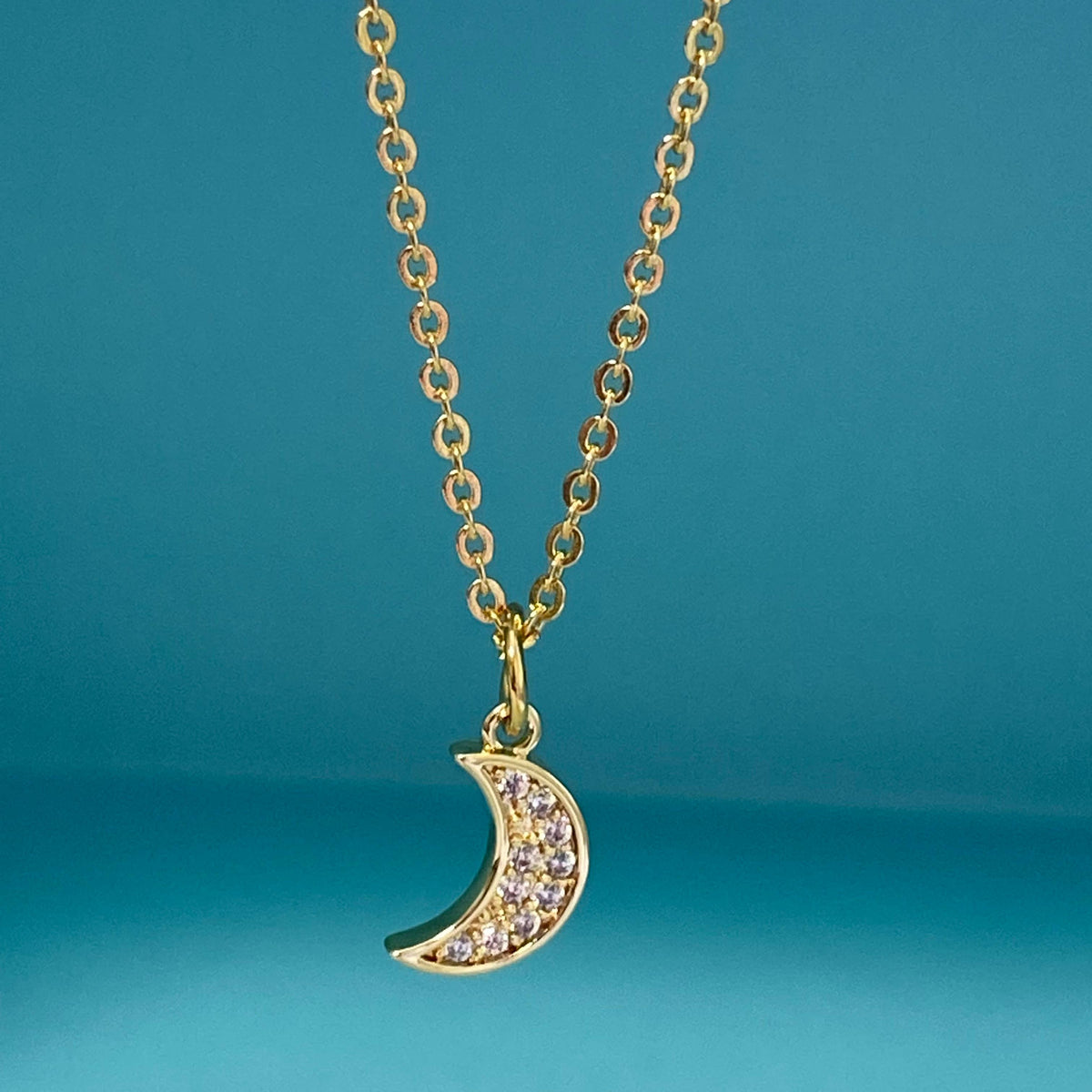 Gold Crescent Moon Charm Pendant Necklace 14K gold filled