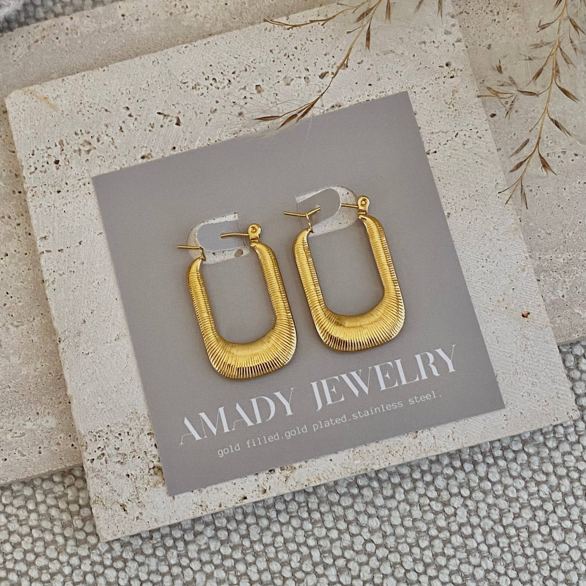 Textured Long Hoop Earrings lightweight stainless steel