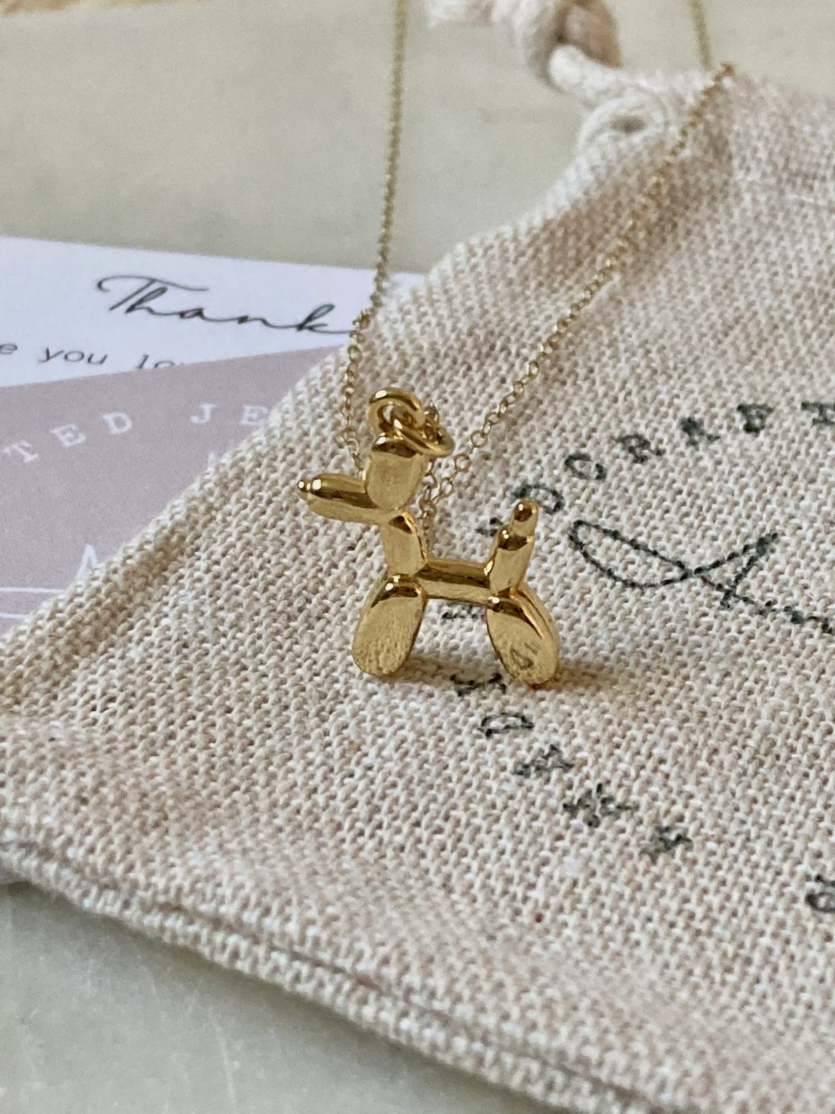 Balloon gold dog necklace, puppy ballon necklace, little dog