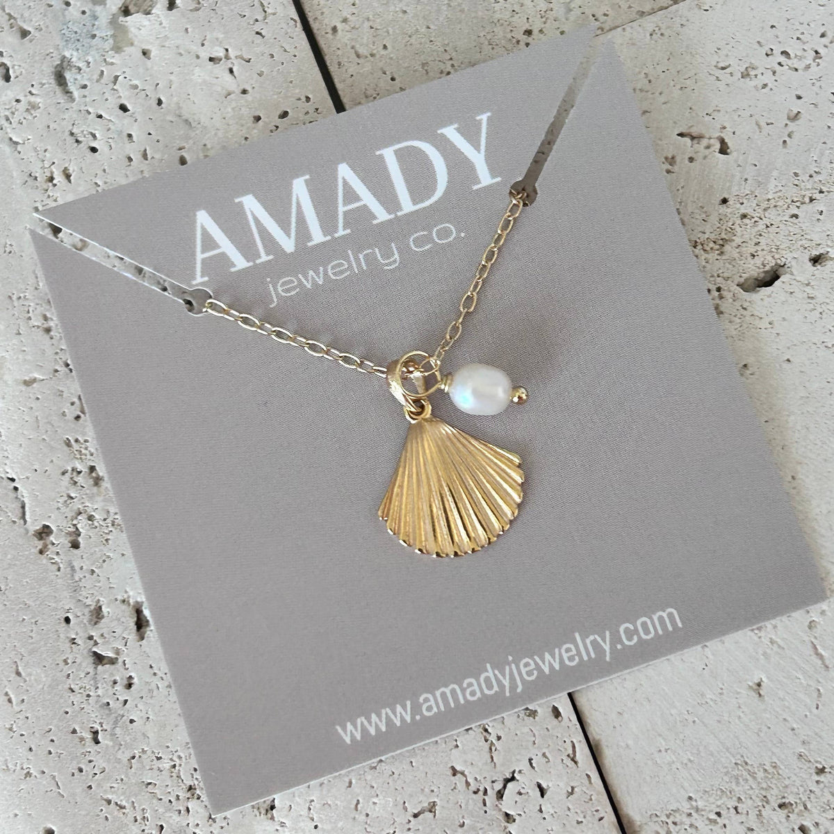 Seashell pearl pendant dainty necklace 14k gold filled