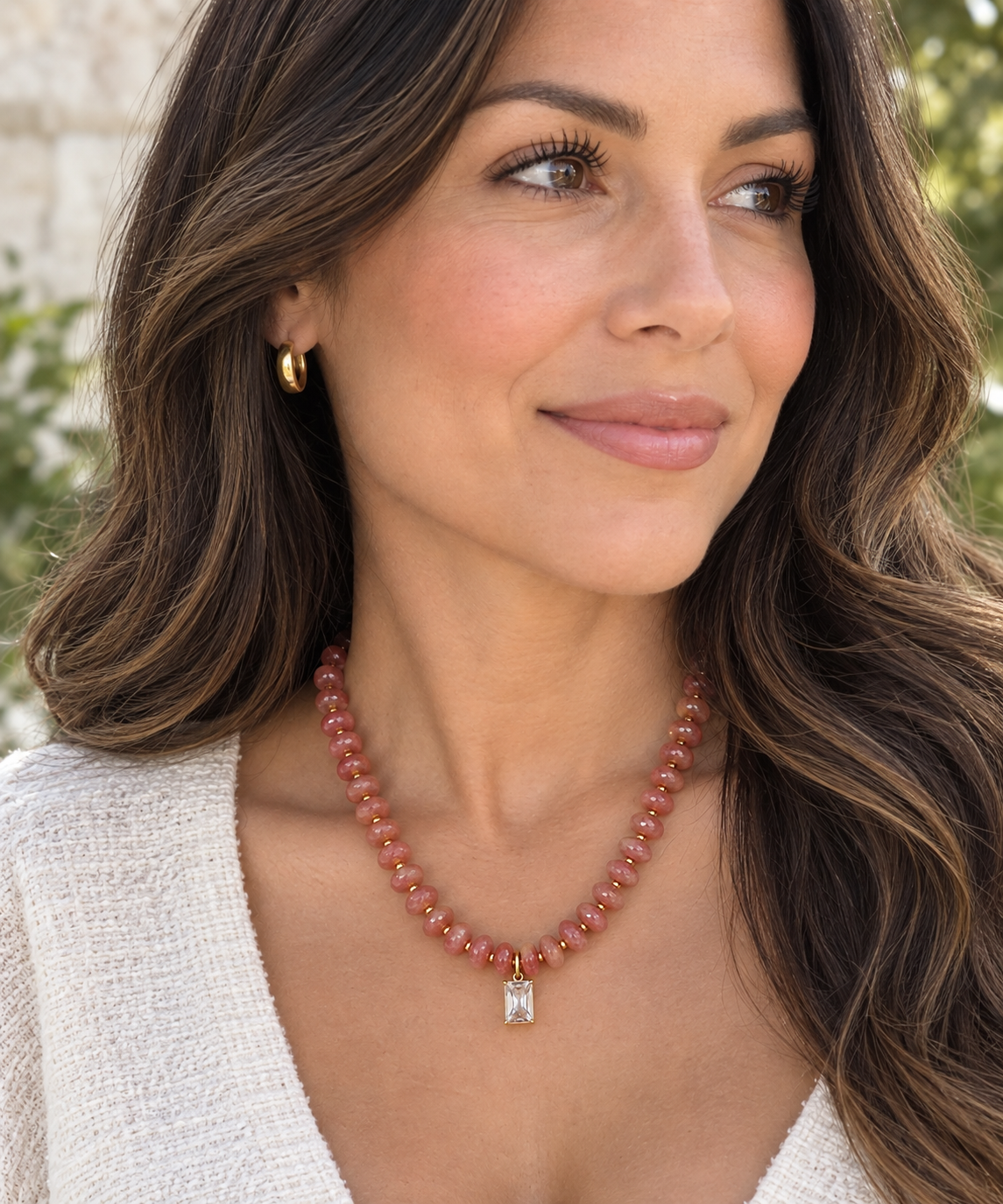 Beaded necklace natural stone rondelle