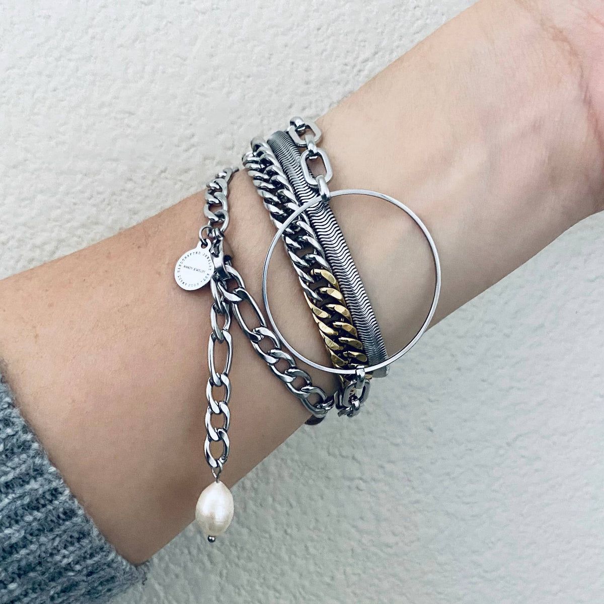 Infinity round charm statement chain bracelet