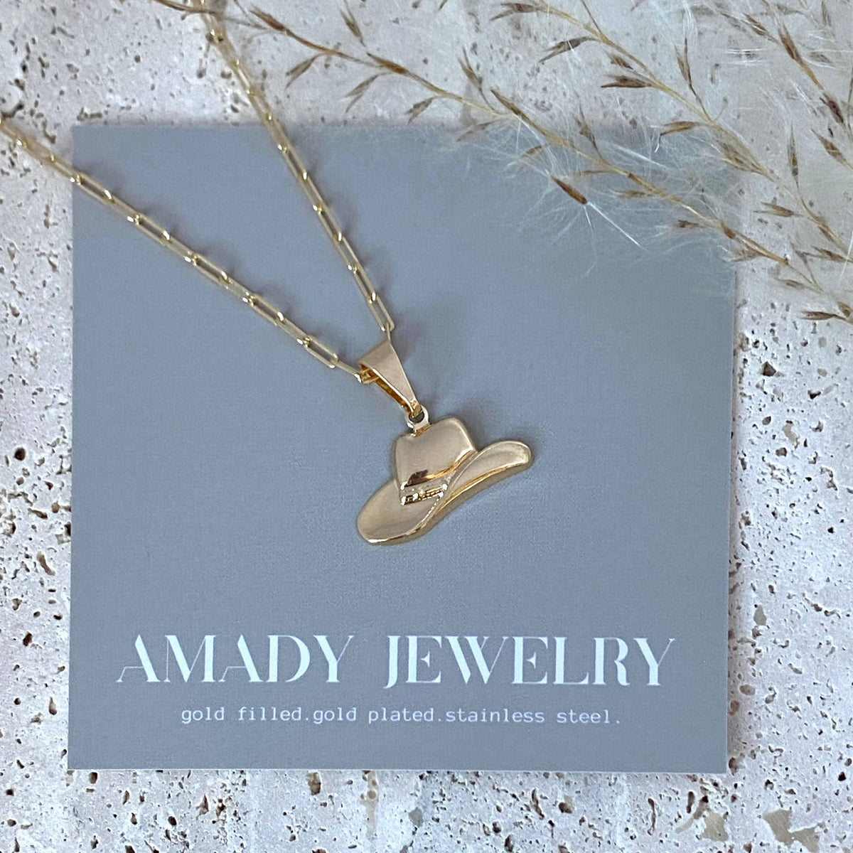 Cowboy cowgirl hat charm pendant necklace 18k gold filled