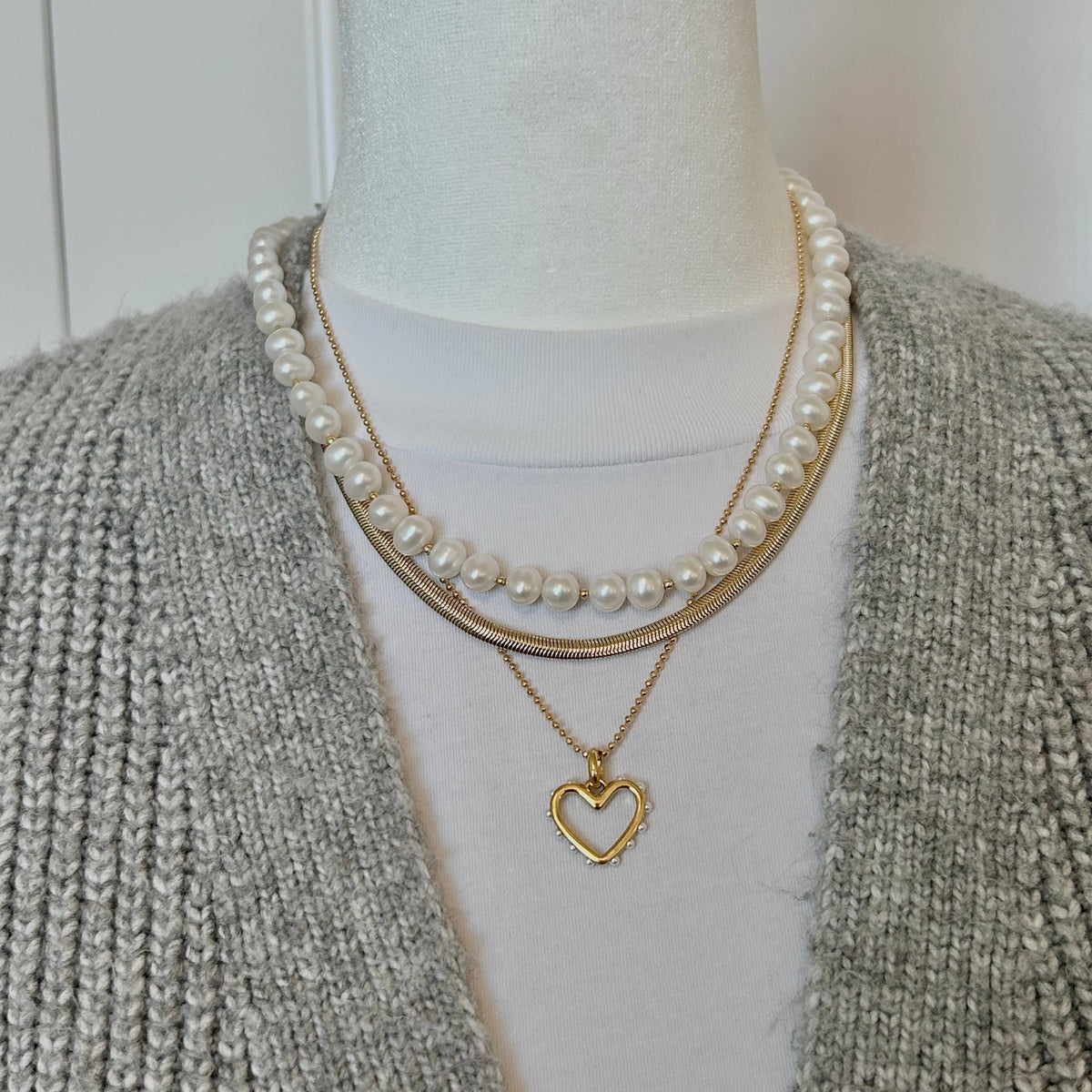 Gold Plated Heart Pearl Pendant Necklace – Stainless Steel
