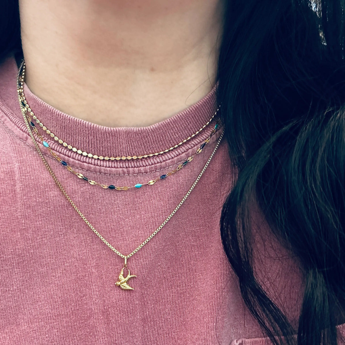 Shades of blue choker collar chain necklace 18k gold plated
