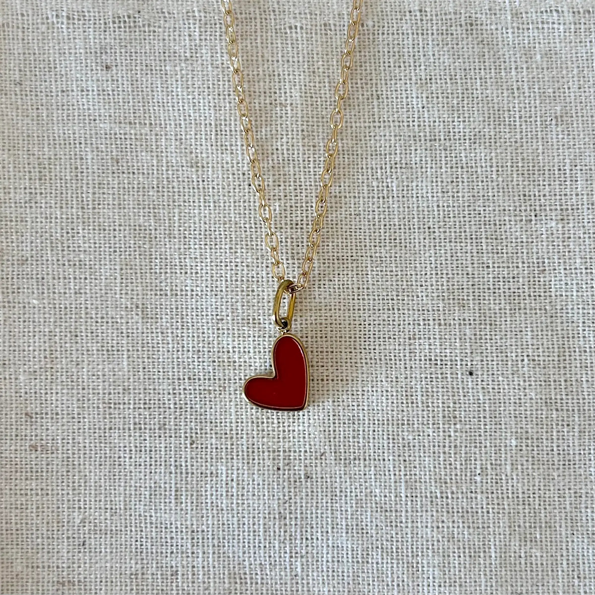 Dainty heart necklace red charm pendant love 18k gold filled