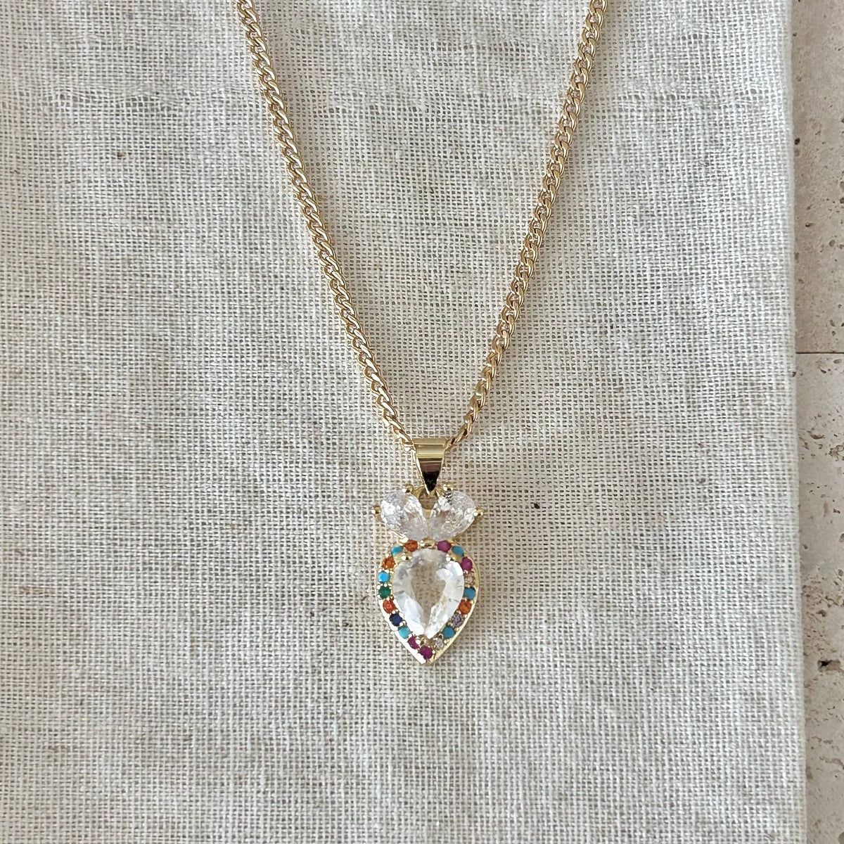 Colorful and clear glass pendant necklace curb chain