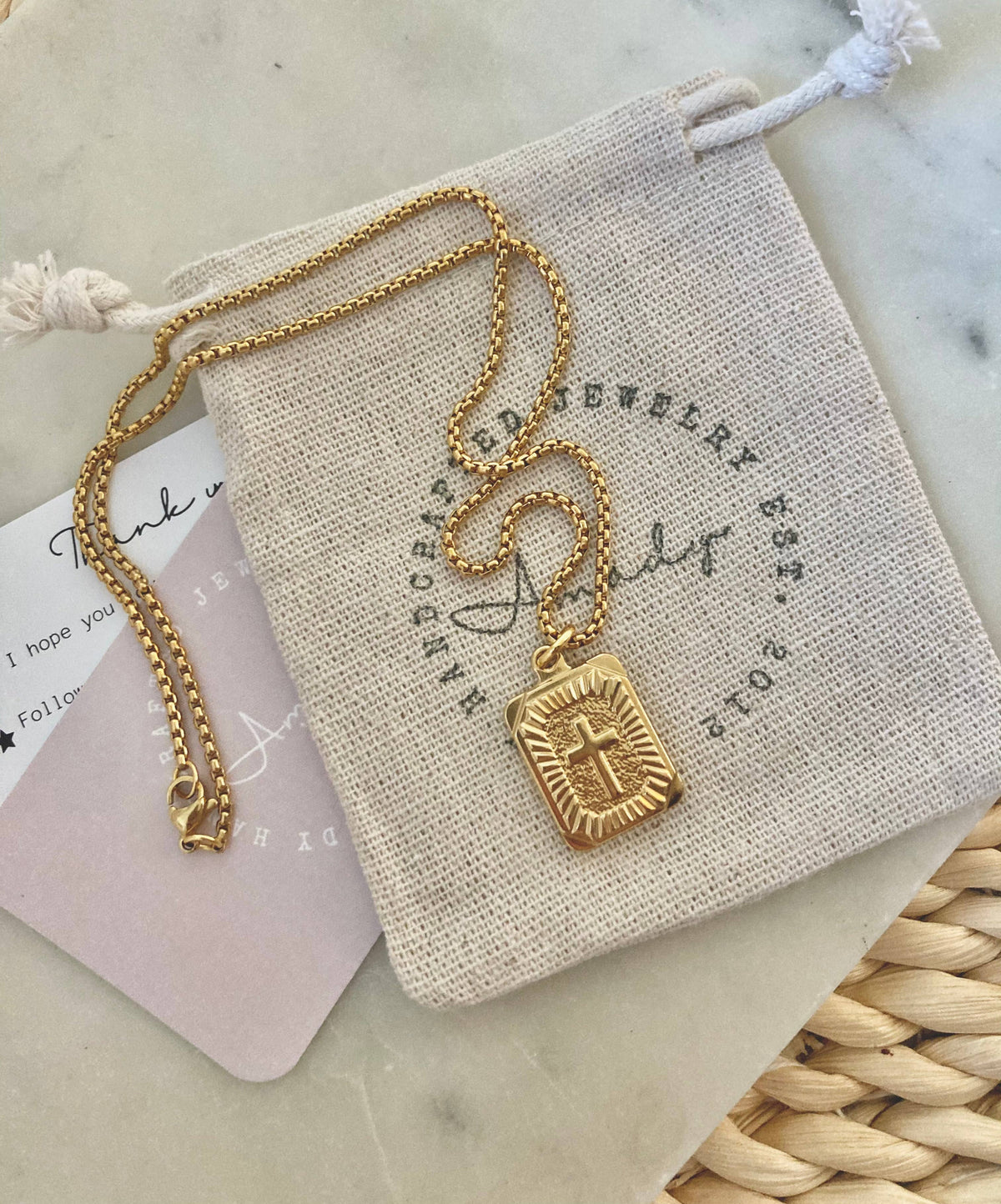 18k gold plated cross medallion pendant necklace