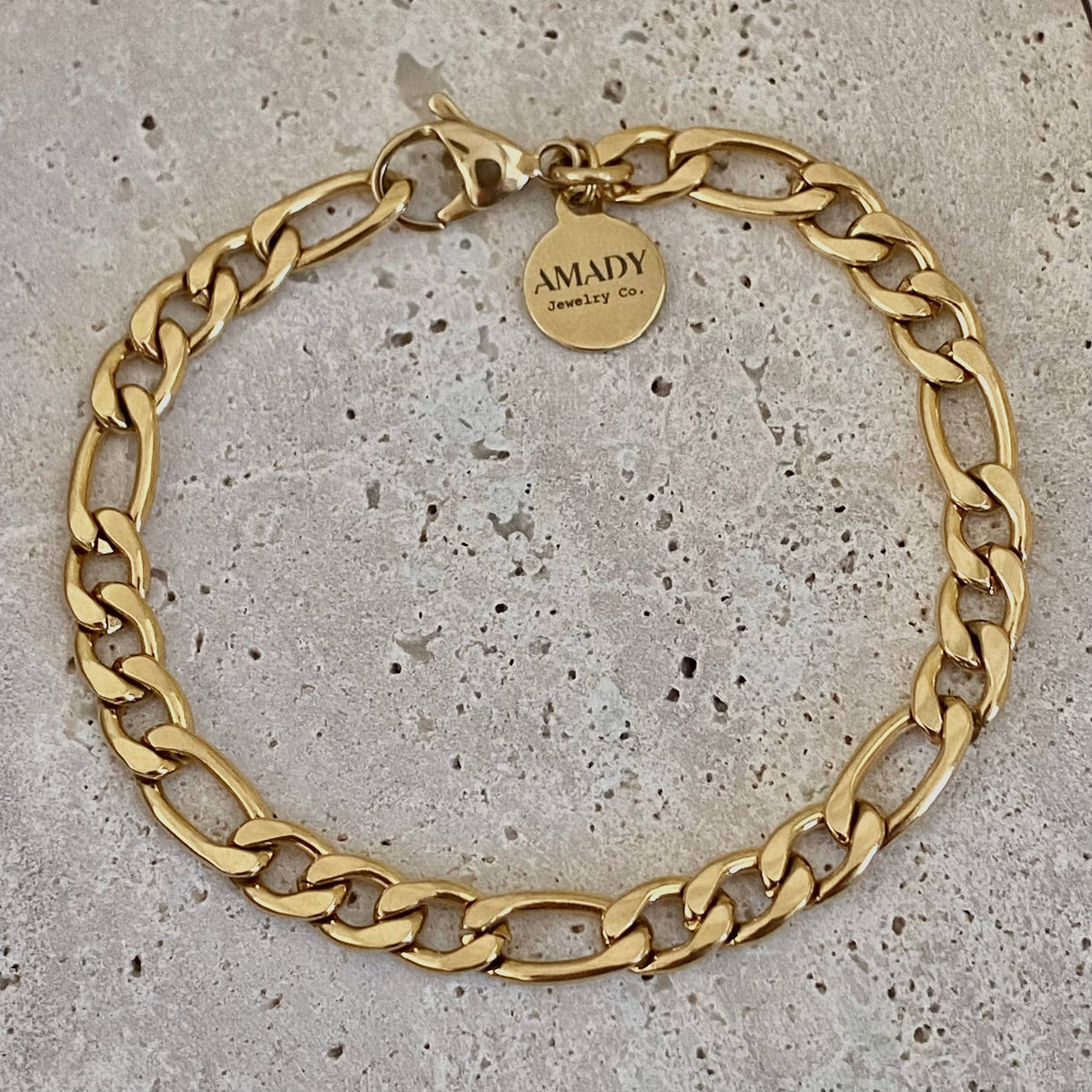 Figaro curb chain layering bracelet 18k gold plated