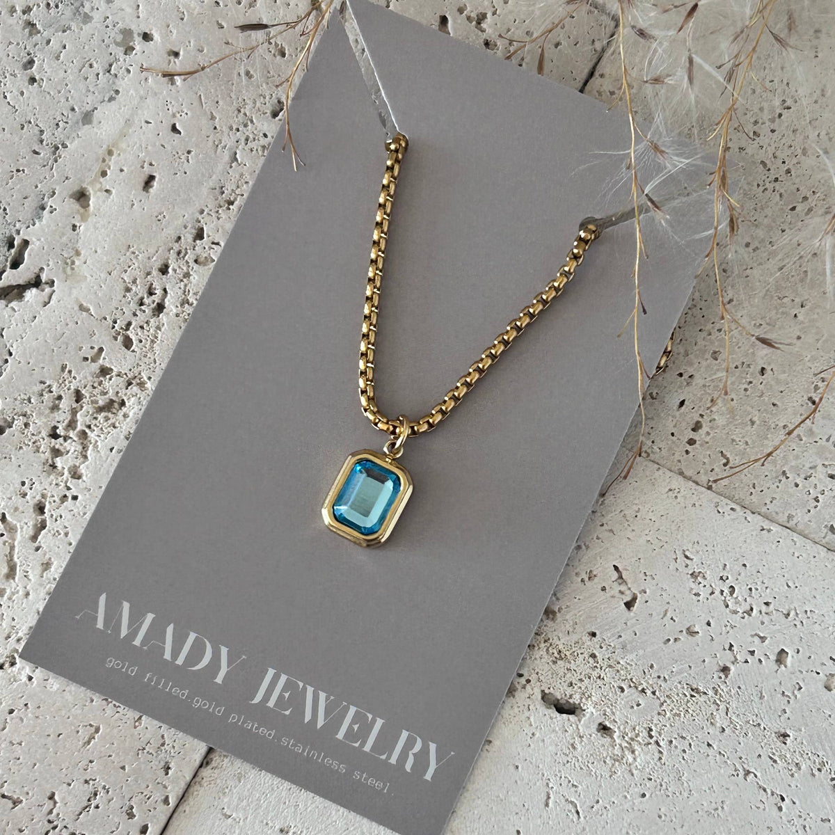 Crystal Pendant Necklace 18k gold plated box chain