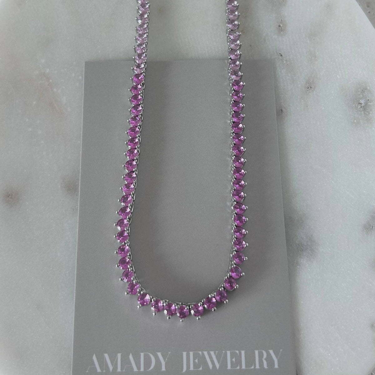 Ombre Tennis necklace pink rhinestones silver setting