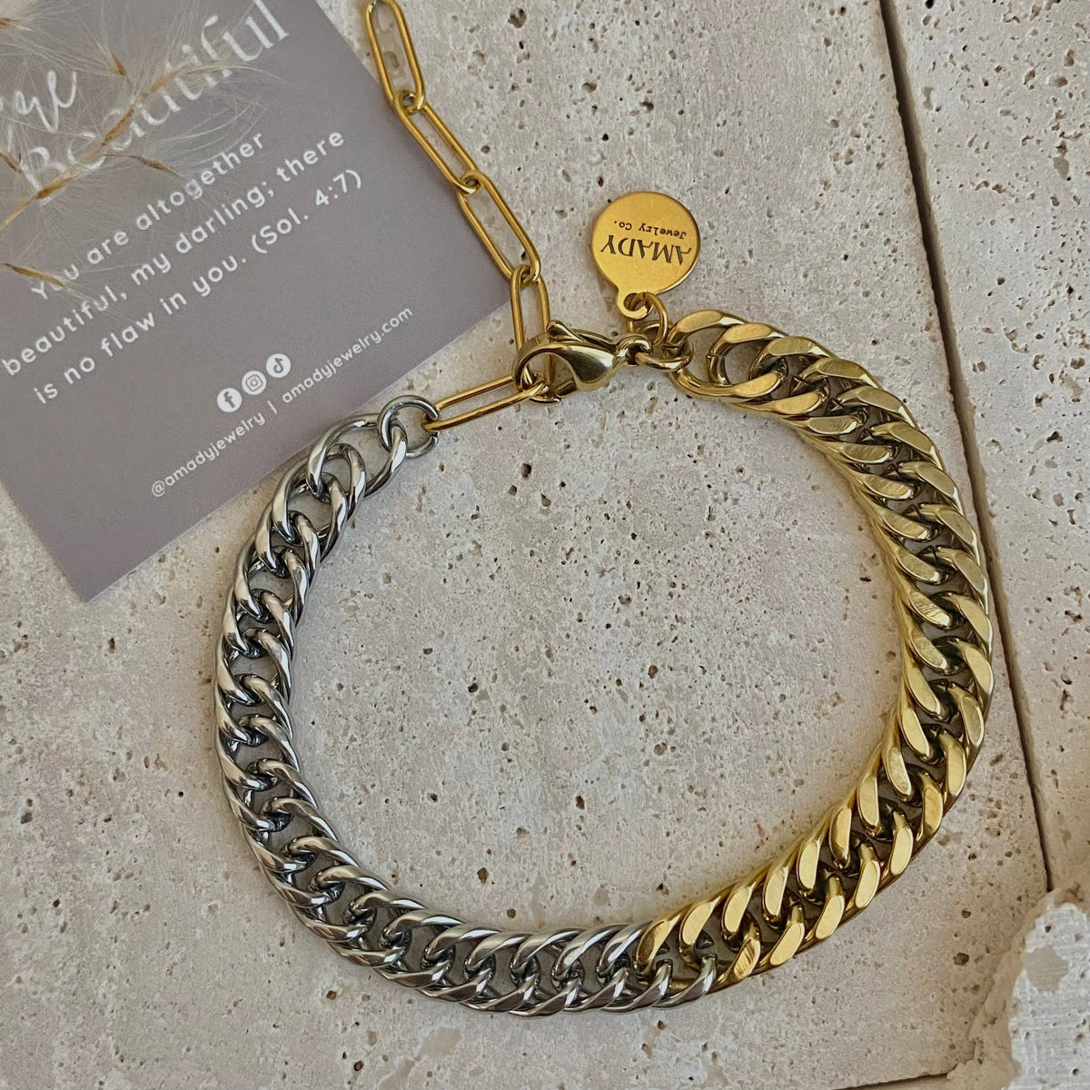 Ombré Double Two Tone Gold Silver chain bracelet layering