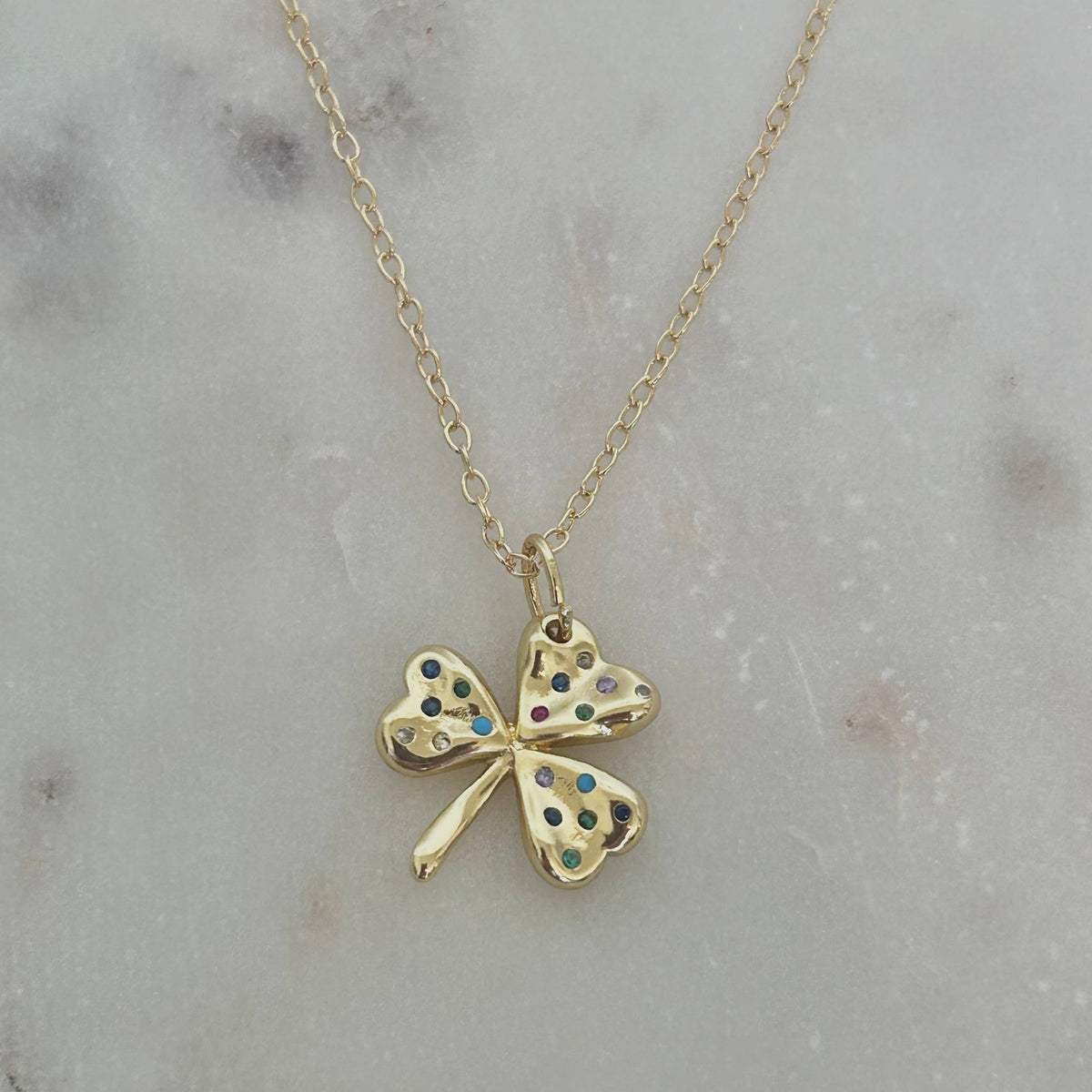 Shamrock leaf pendant 18k gold filled chain necklace lucky