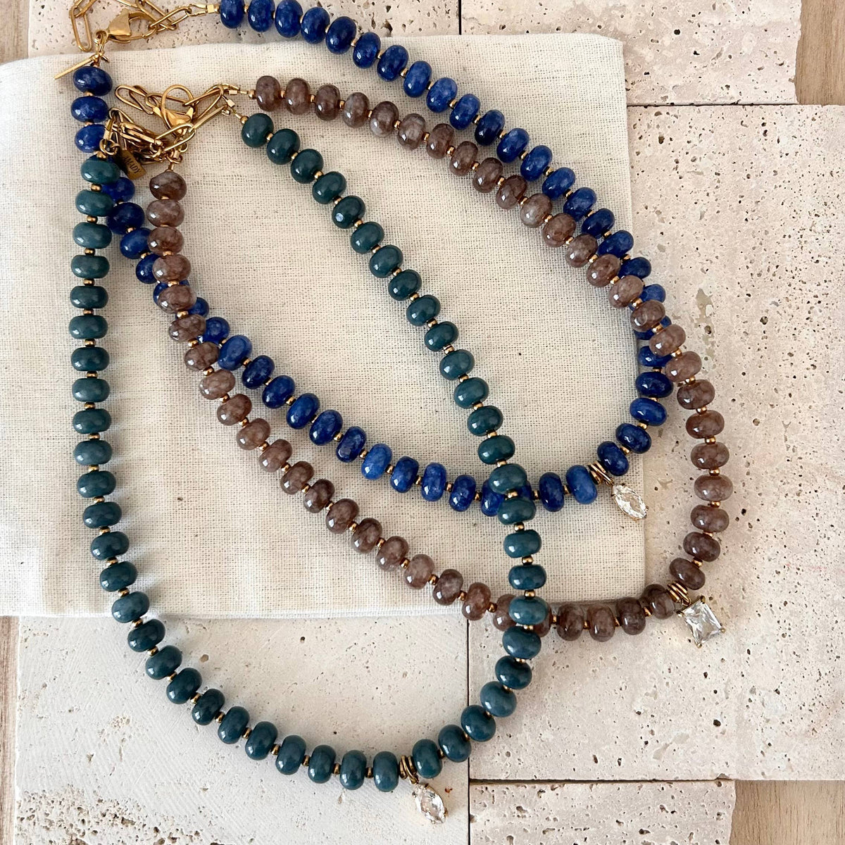 Beaded necklace natural stone rondelle
