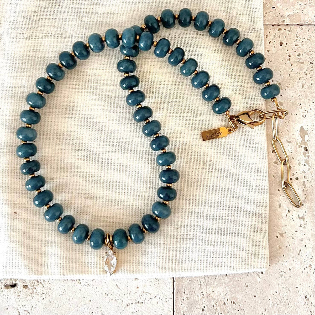 Beaded necklace natural stone rondelle