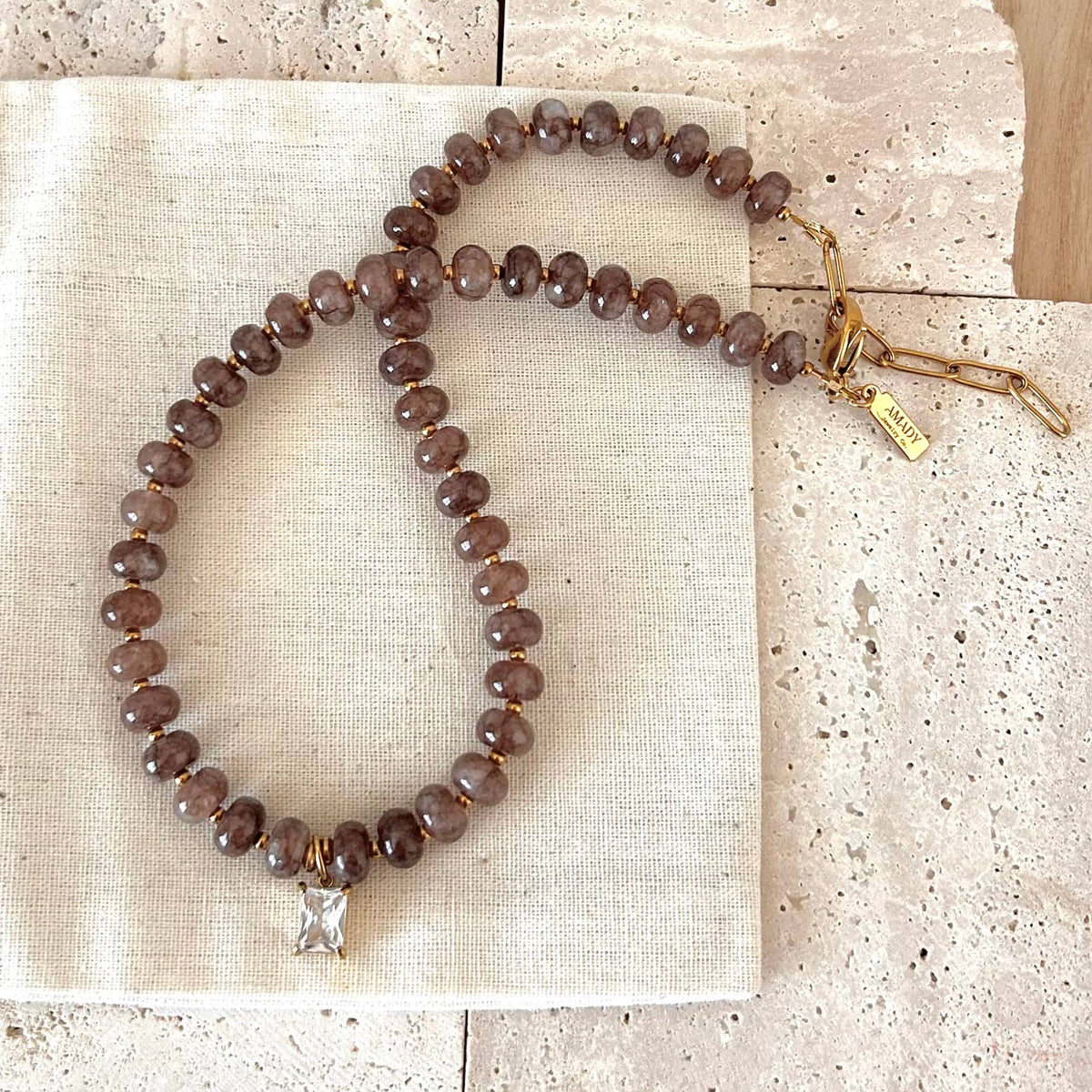 Beaded necklace natural stone rondelle