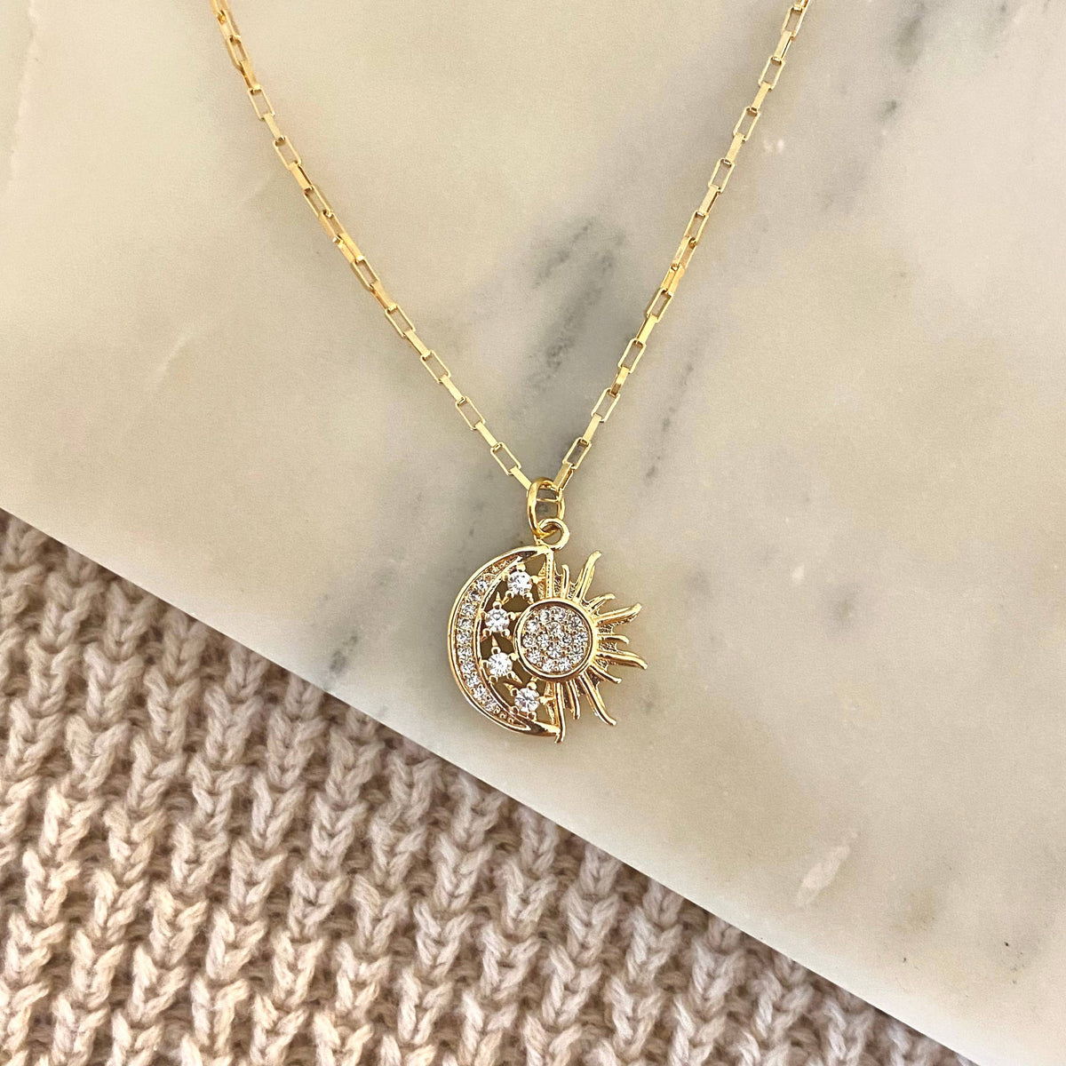 Sun Moon Stars Pendant Charm Necklace 18k Gold Filled