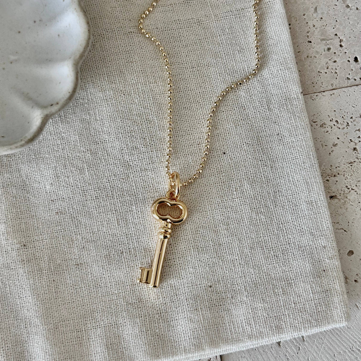 Key charm pendant necklace 18k Gold Filled beaded chain