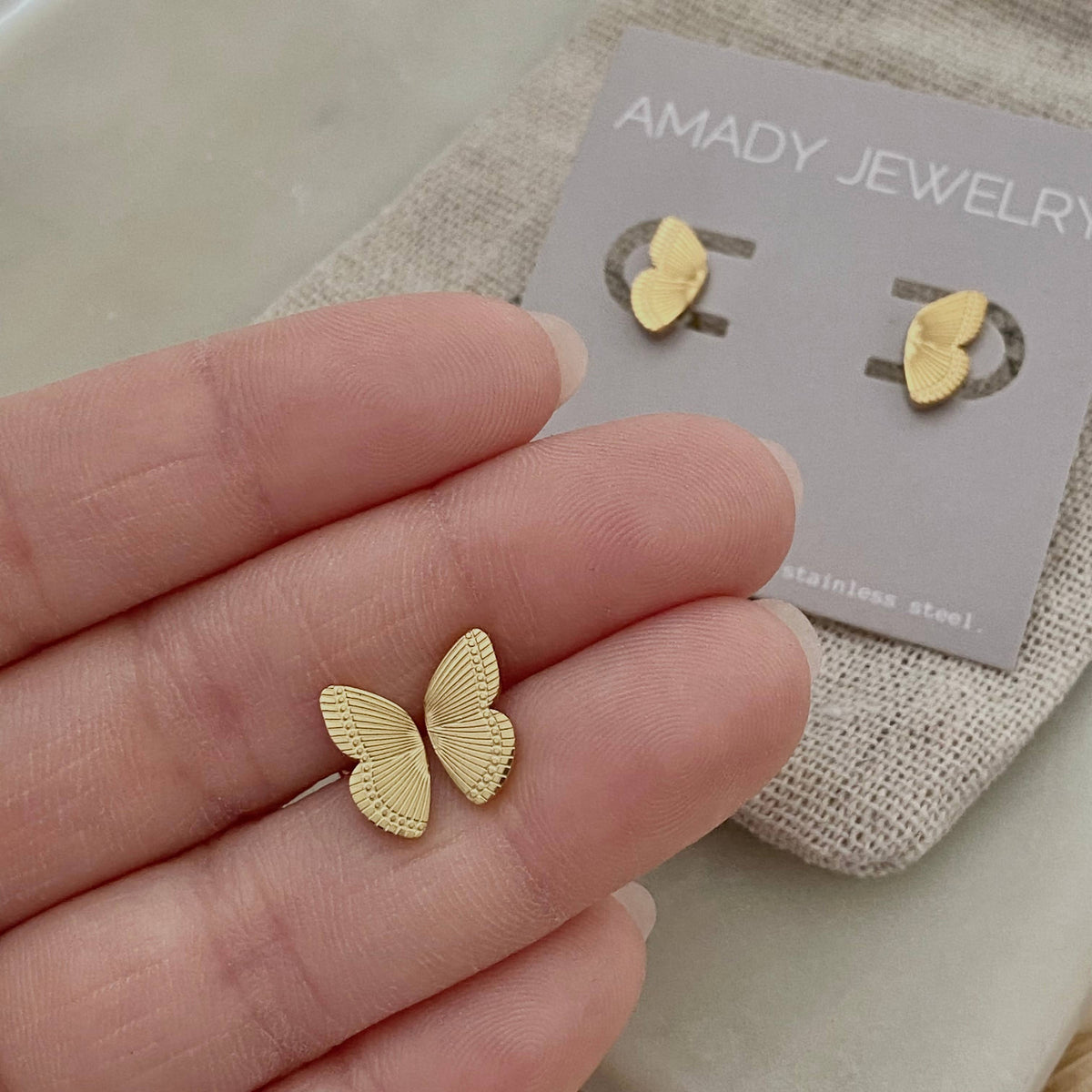 Butterfly Wings Earring Studs 18k gold plated over stainless