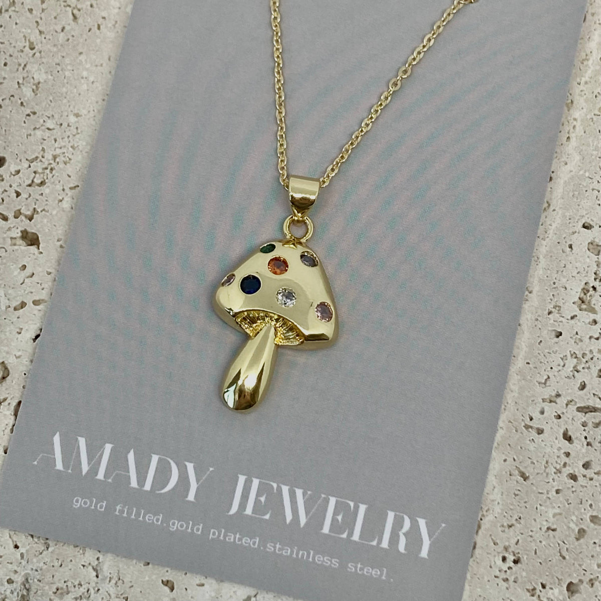 Mushroom charm pendant necklace 18k Gold Filled delicate