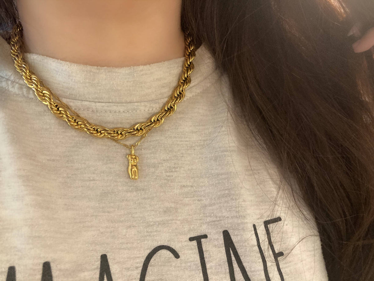 Thick Rope Chain Layering Necklace 18K Gold Plated