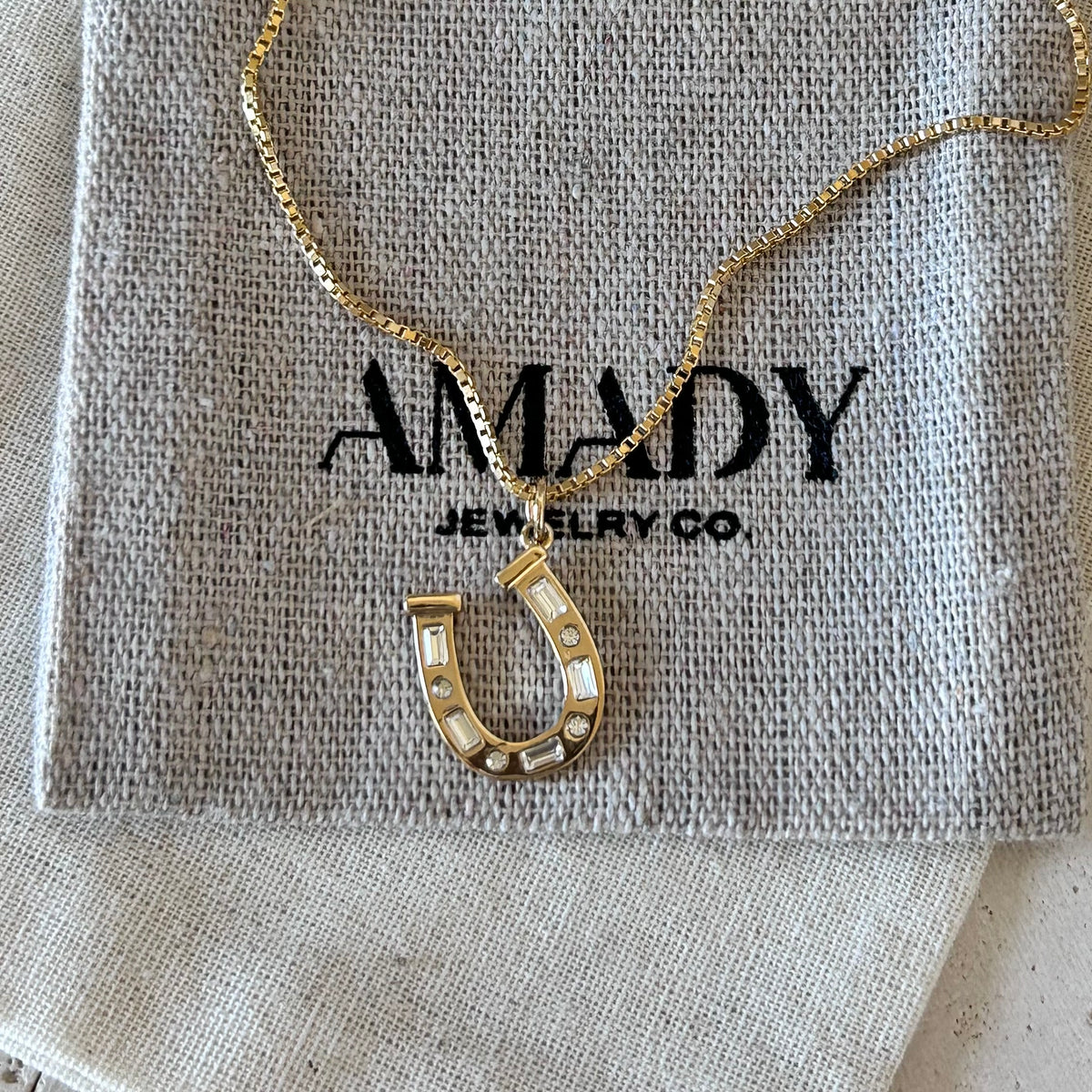 Horseshoe pendant charm necklace 18k gold plated water resistant