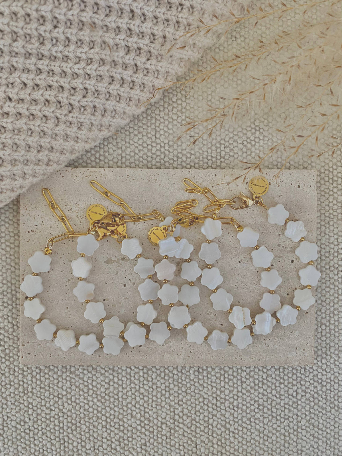 Flower Clover Shell Pearl Bracelet layering bracelet