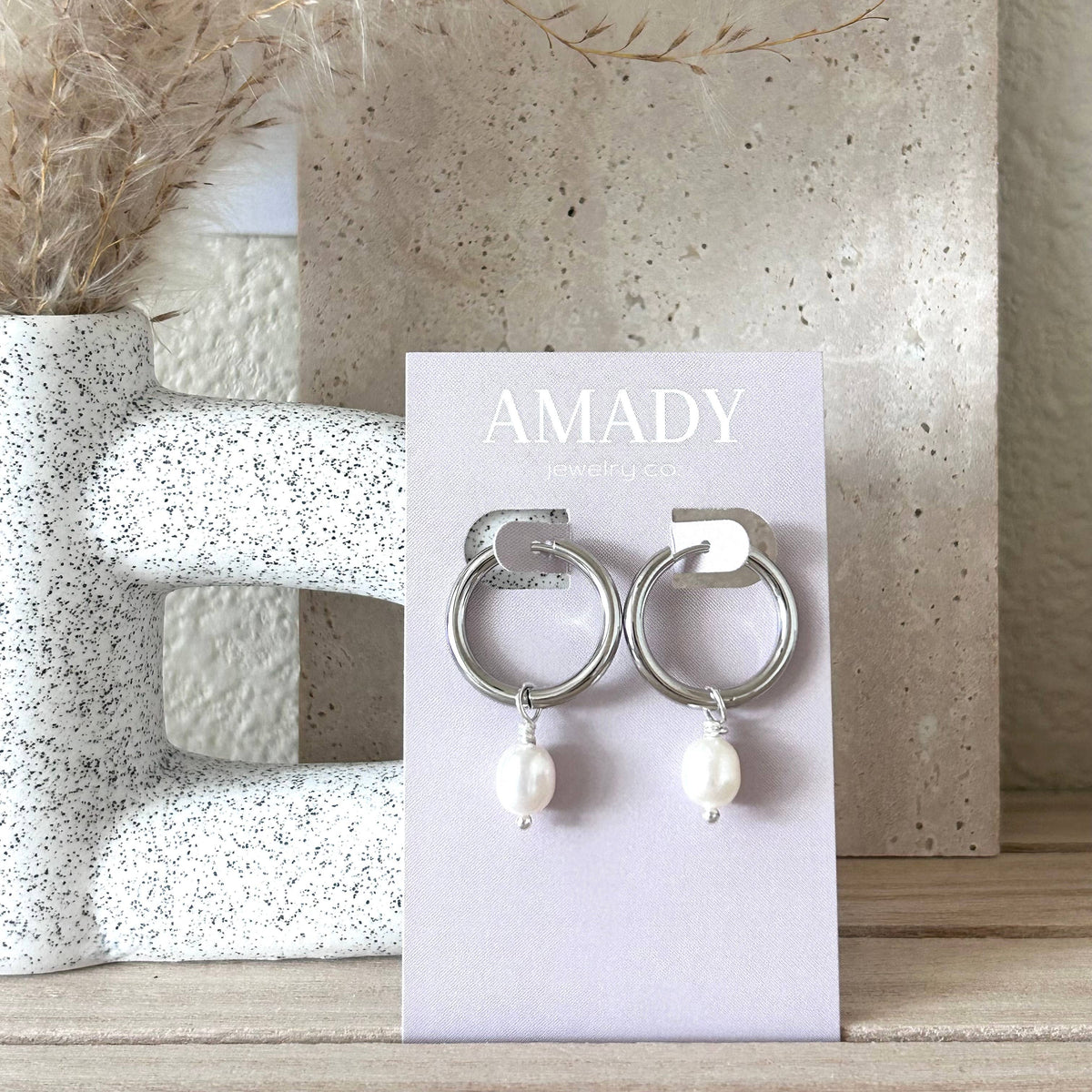 Silver hoop earrings freshwater Pearls