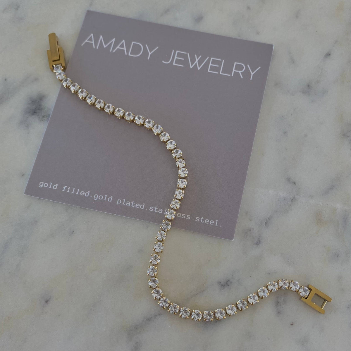 Tennis 3mm Cubic Zirconia Stainless Steel 18k Gold Bracelet