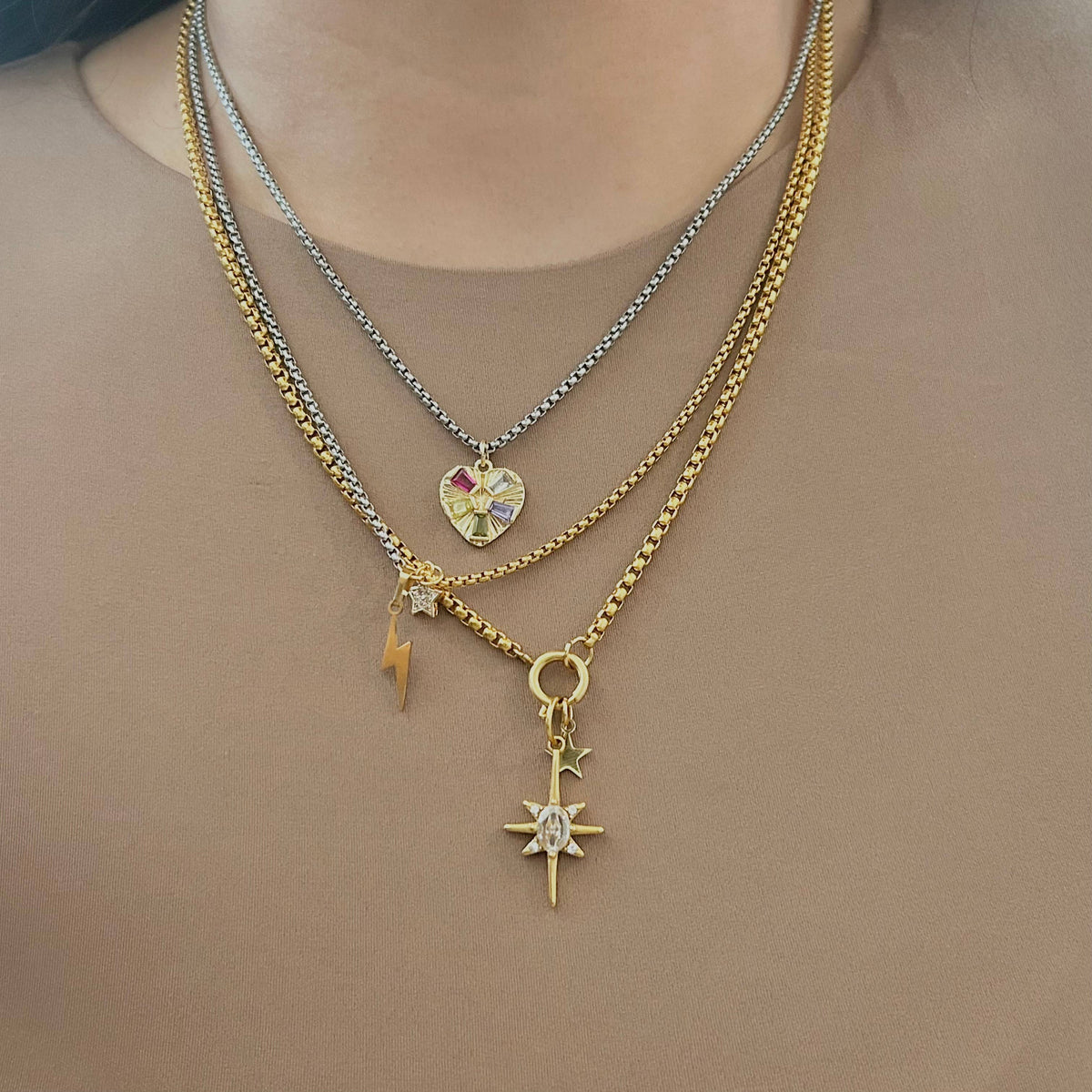 Stars removable charms pendants necklace 18k gold plated