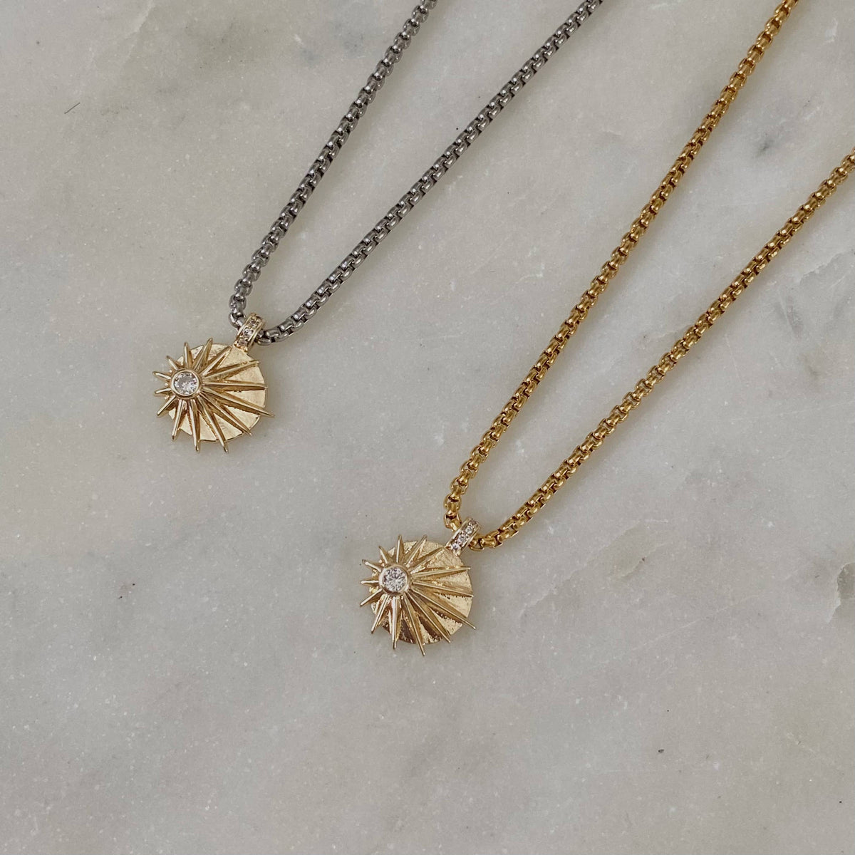 Sunburst sunrise zirconia gold plated necklace silver ombre