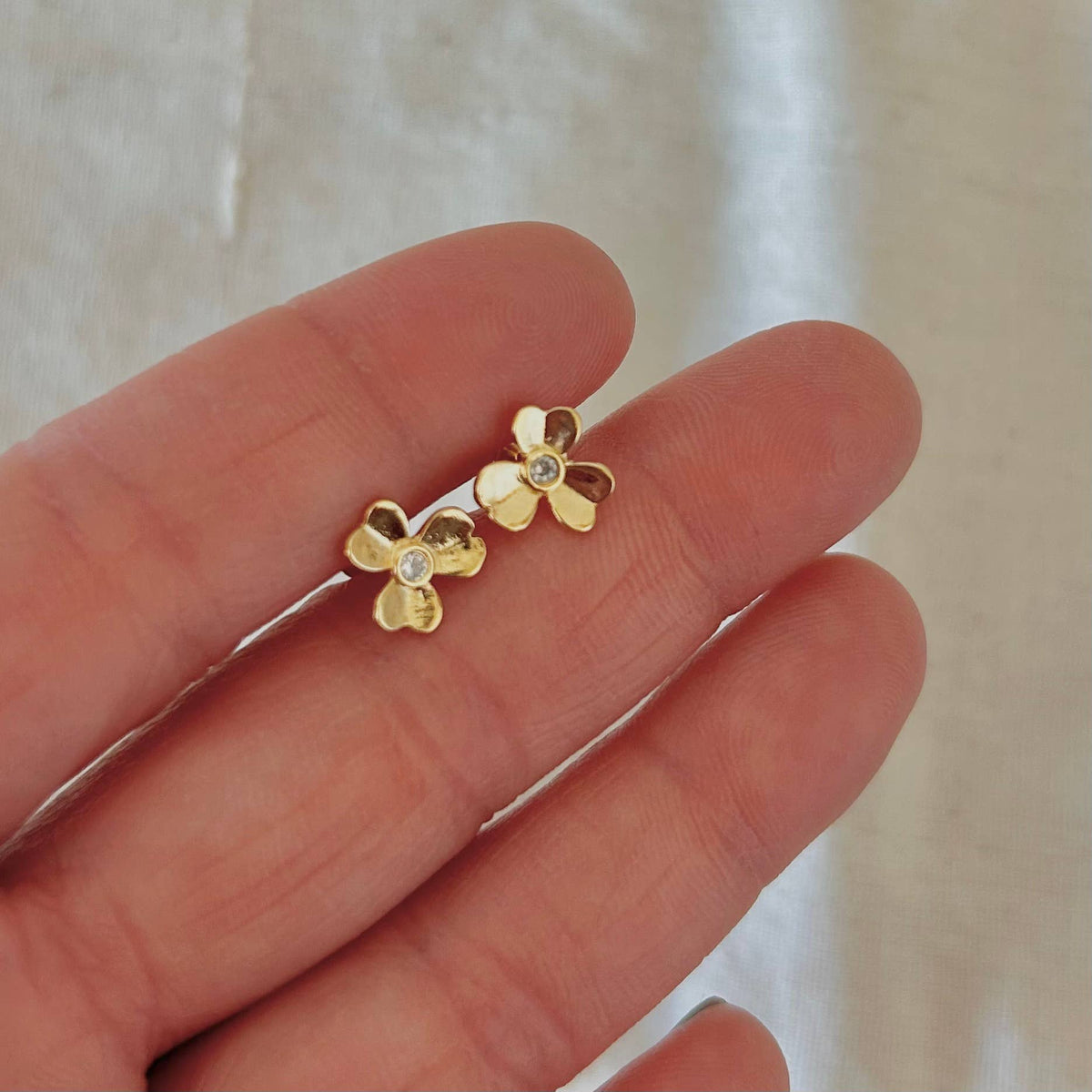Flower stud post minimal earrings waterproof 18k gold fill