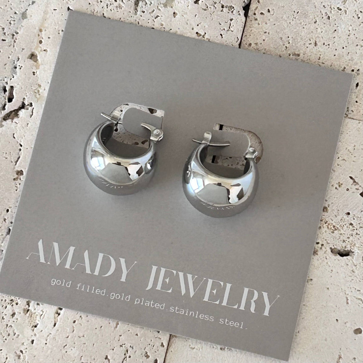 Hoop earrings rhodium plated thick hoop earrings chunky