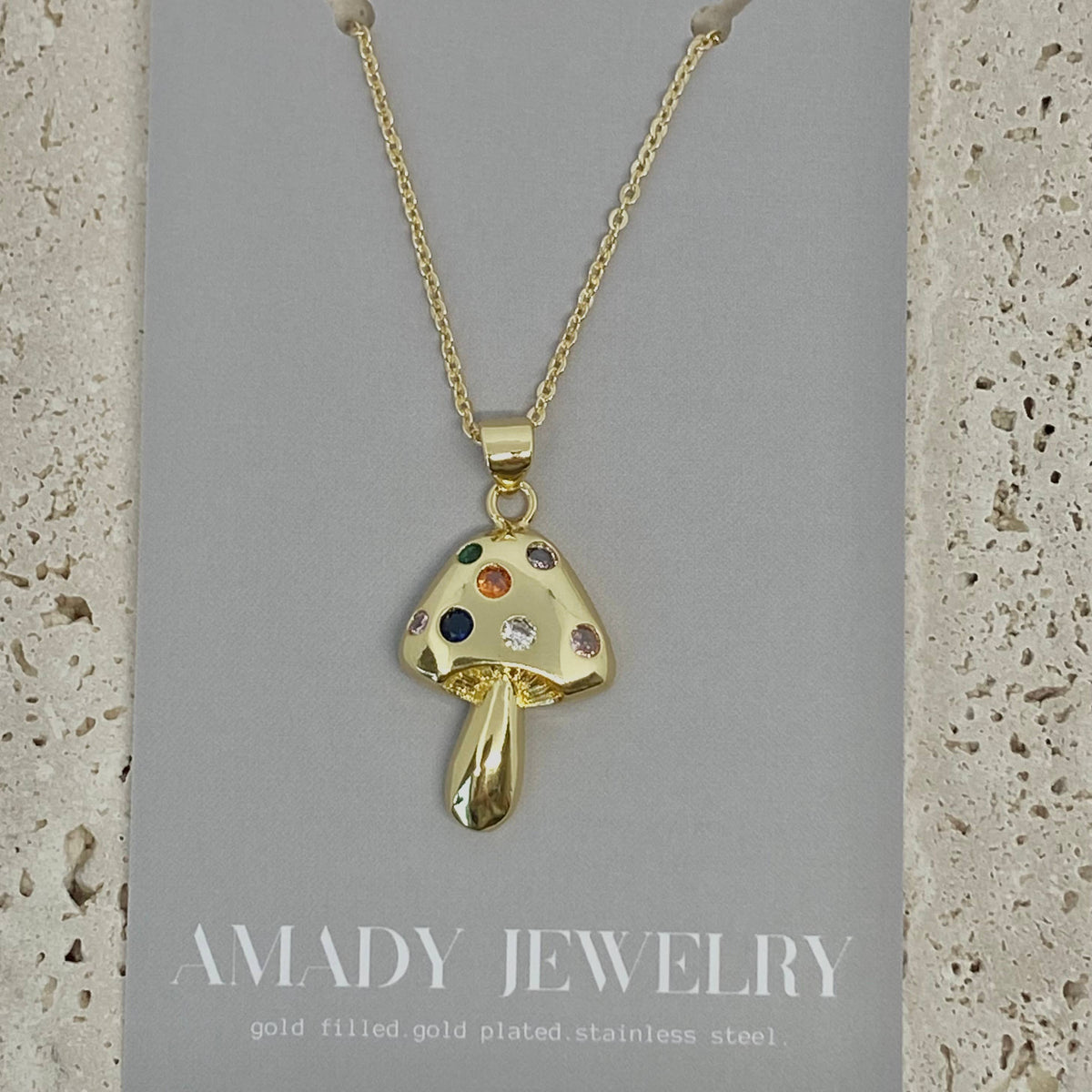 Mushroom charm pendant necklace 18k Gold Filled delicate