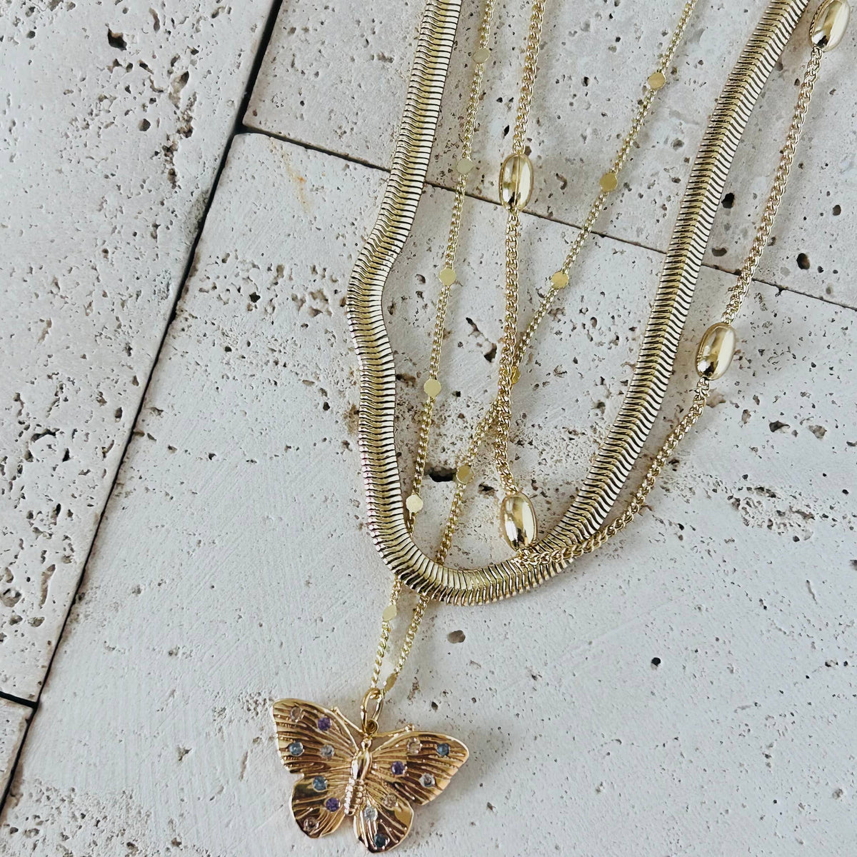 Snake chain herringbone flat link necklace gold filled