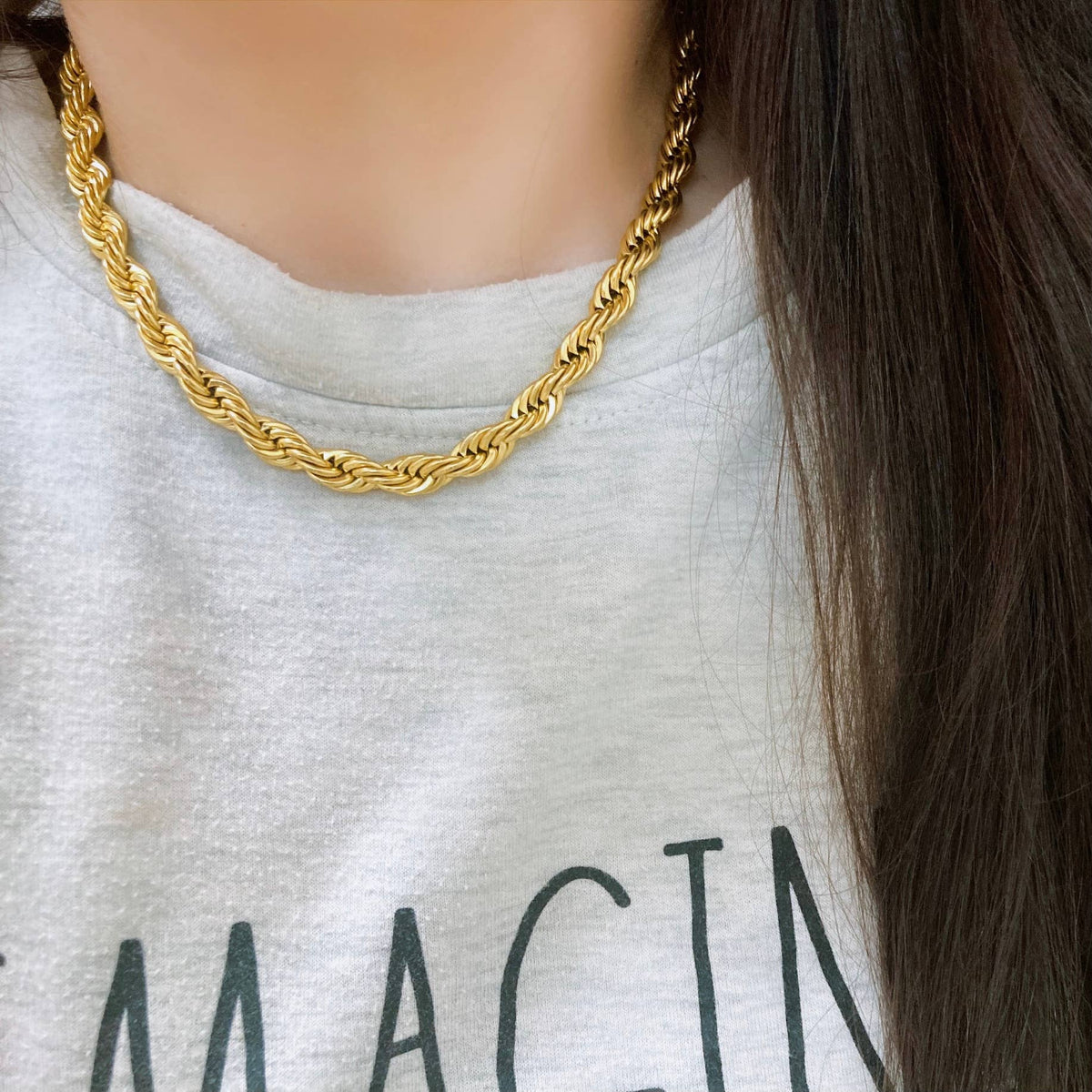 Thick Rope Chain Layering Necklace 18K Gold Plated