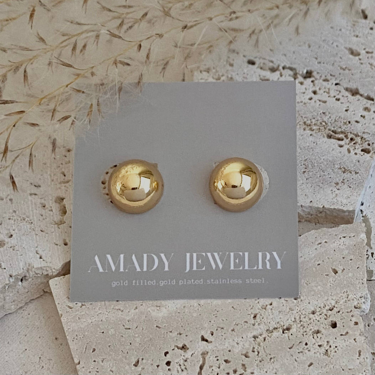 Half Dot Stud Post earrings 18k Gold Filled statement