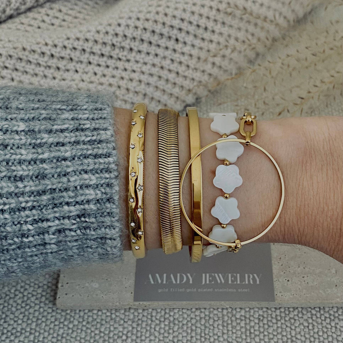 Flower Clover Shell Pearl Bracelet layering bracelet