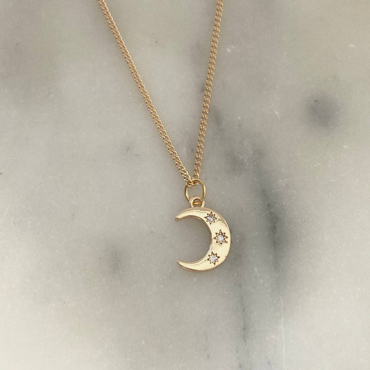 Crescent Half Moon 18K gold filled necklace waterproof