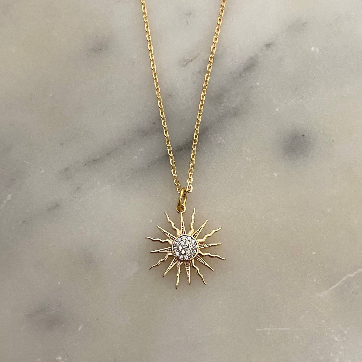 Sun crystal charm necklace 18k gold plated sunrise