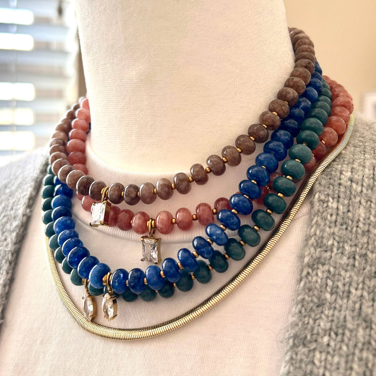 Beaded necklace natural stone rondelle