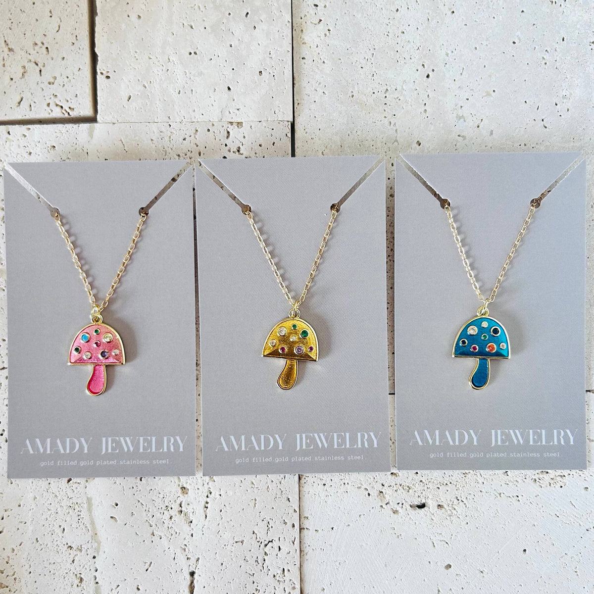 Small mushroom pendant necklace colorful spring summer chain