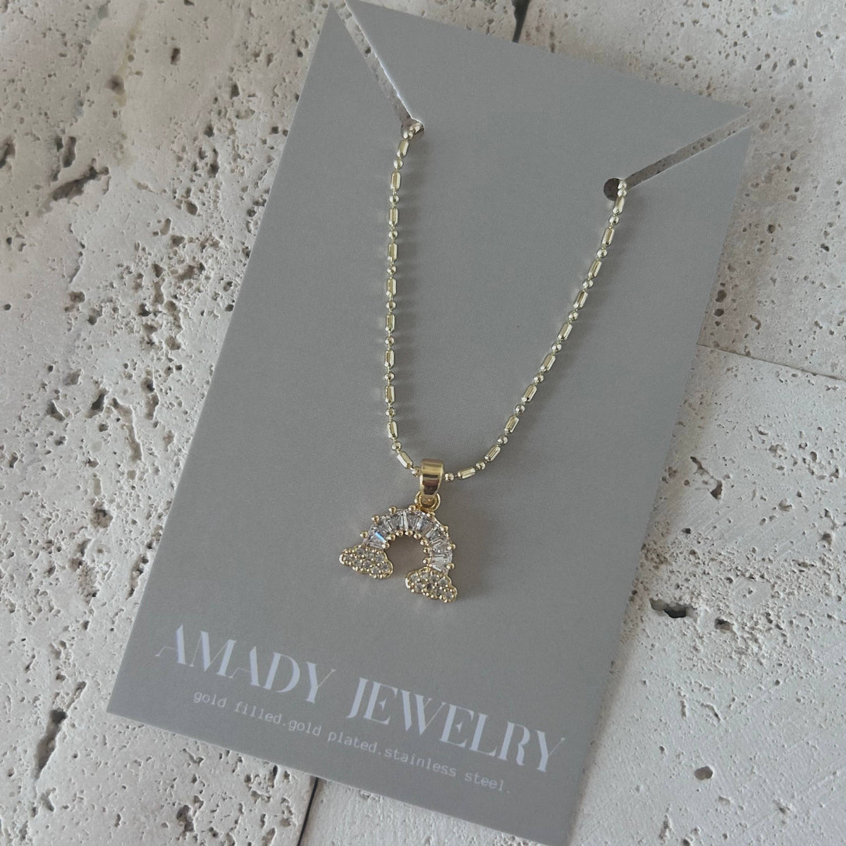 Rainbow charm pendant necklace clear glass chain necklace