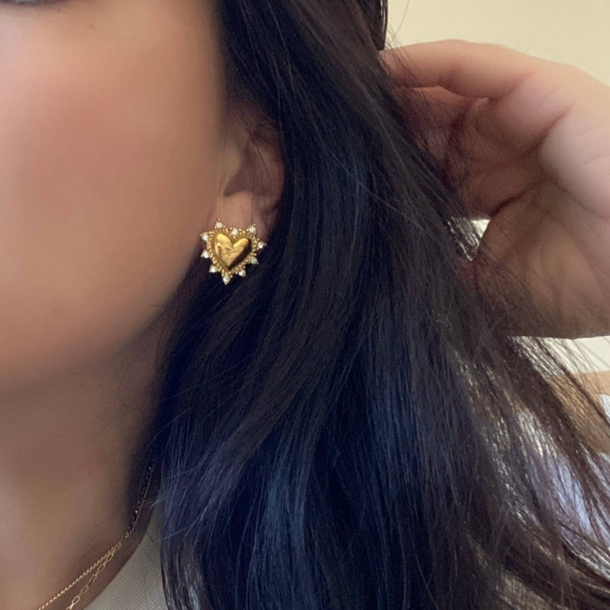 Heart rhinestones post stud statement earrings love