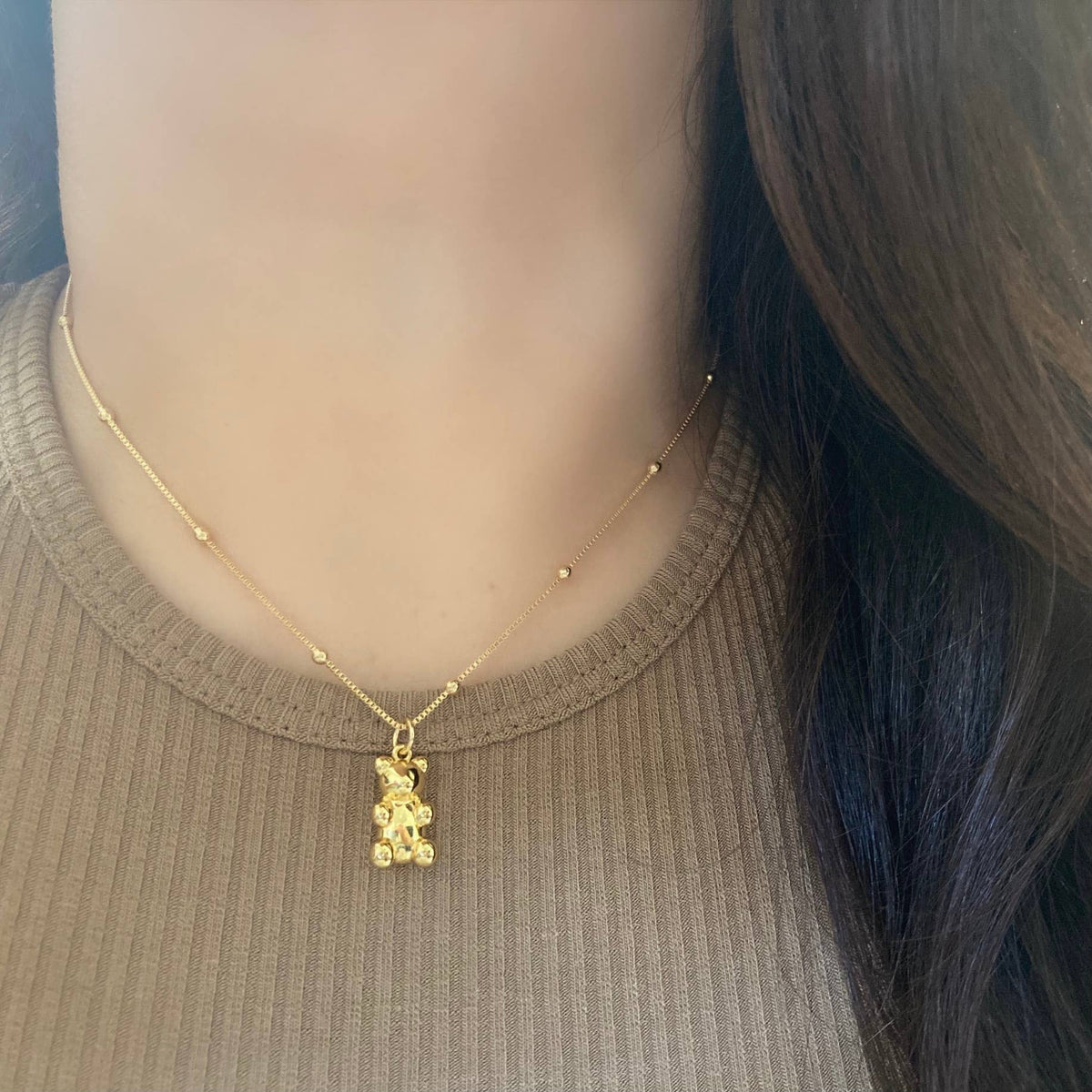 Gold bear pendant necklace, gummy bear necklace, candy bear