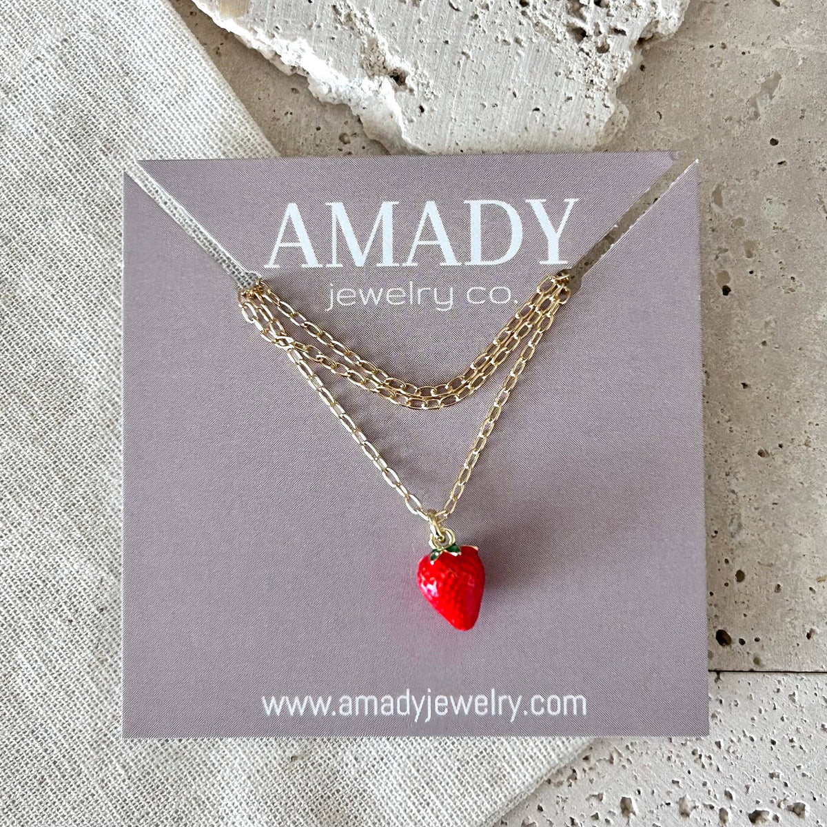 Strawberry Necklace fruit jewelry layering gold filled