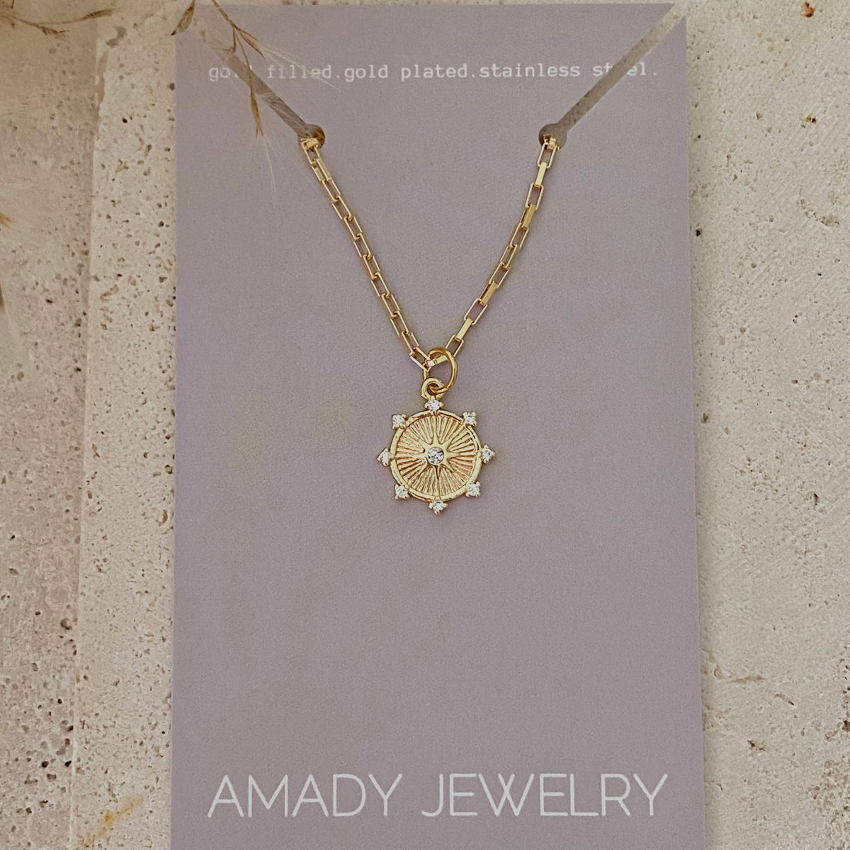 Coin Star Charm Pendant Necklace Paperclip Link Chain 18k gf