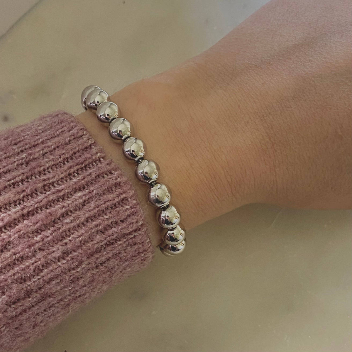 Silver Beads Beaded Bracelet Rhodium Filled