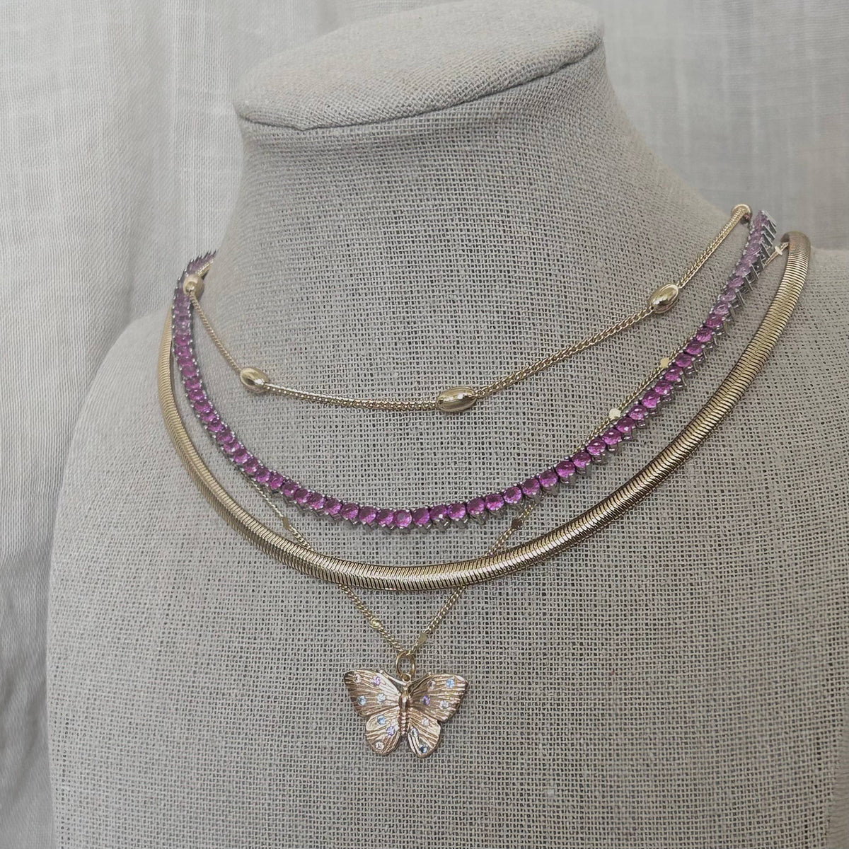Butterfly necklace colorful crystals on it water resistant